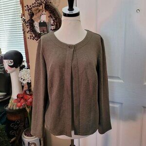 Chico's Cardigan Sweater Green Beige Casual Size 1 Large 3/4 Sleeve Contemporary